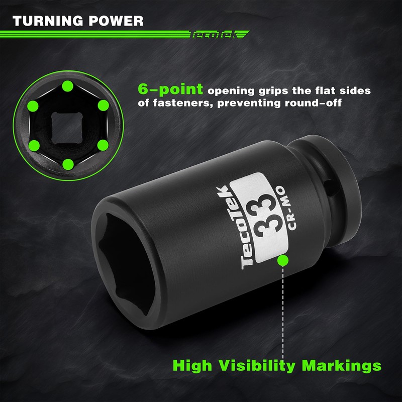 TecoTek 3/4" Drive Deep 6-Point Impact Socket Set, 13-Piece Jumbo