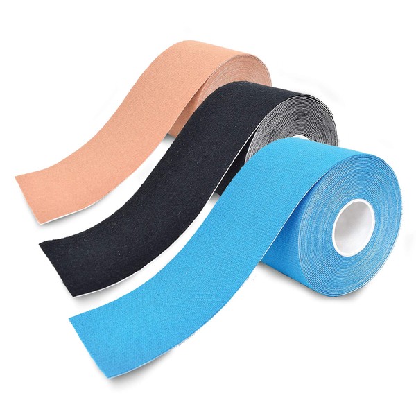 3-Pack Kinesiology Tape Pro Athletic Sports. Knee, Ankle, Muscle, Kinetic Sport Dynamic, Physical Therapy. Strong-Rock Breathable h2o Resist Cotton.Roll,Uncut,2in x 16.4ft.Bulk k Multi-Coloured