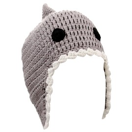 Unisex Winter Costume Crochet Cartoon Shark Beanie Skull Hat Cap with Ear Flap, Gray, Medium
