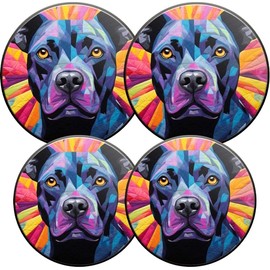 Round Gas Stove Burner Covers Set Of 4,Colorful Geometric Art Pitbull Electric Stove Burner Covers,8 Inches And 10 Inches,Metal Stove Burner Cover Black Border