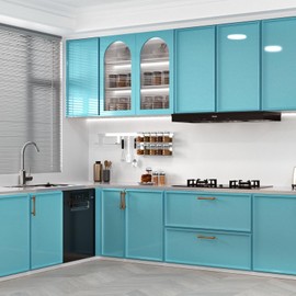 Wallercity Glossy Blue Contact Paper Shiny Light Blue Peel and Stick Wallpaper for Bedroom Bathroom Self Adhesive Stick on Kitchen Countertops Cabinets Wall Paper Vinyl Shelf Liner Film 15.8''x315''