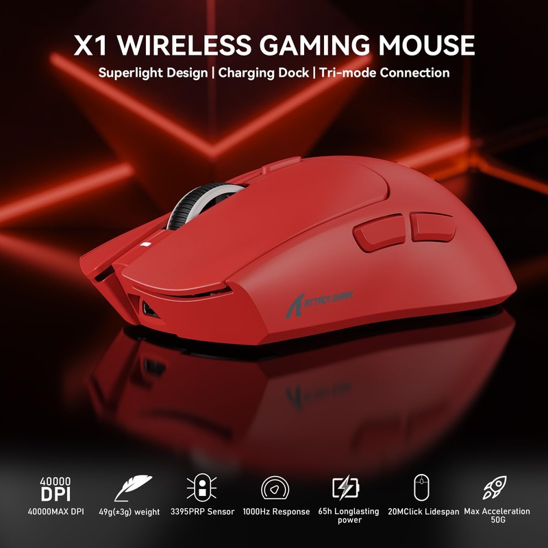 Attack Shark X1 Wireless Gaming Mouse with RGB Charging Dock,