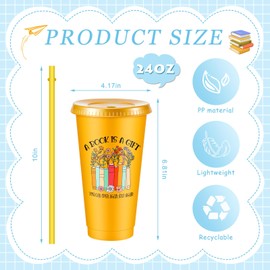 Chuangdi 24 Pcs Book Lovers Gifts 24 oz Reusable Plastic Tumbler with Lids and Straw Book Club Bookworms Gifts for Reader Librarian Office Coworkers Thanksgiving Christmas Party Favors (Multicolor)