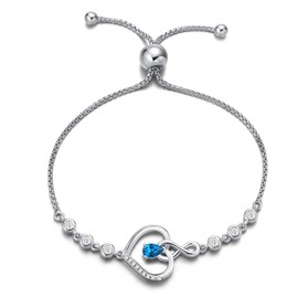AGVANA December Birthstone Jewelry Blue Topaz Bracelet for Women Sterling Silver Heart Tennis Bracelets Infinity Love Bolo Bracelet Anniversary Birthday Gifts for Women Wife Her