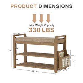 Homaxy 2-Tier Shoe Rack Bench, 28.2 in, Walnut and Light Brown