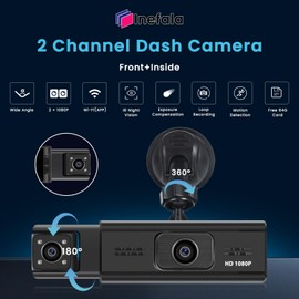 Inefala Dual Channel Dash Camera, Car Cam FHD 1080P Front and Inside Dash Cam with 64GB Card, Built-in WiFi/APP, Loop Recording, Motion Detection, Exposure Adjustment, Screen Saver