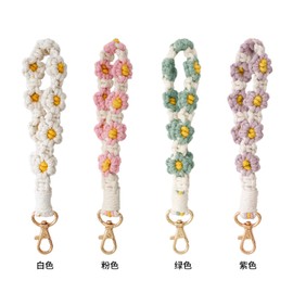 COLORFUL BLING Handmade Braided Flower Keychain Wristlet String Keychain Lanyard Cute flower for Key Chain for Women Girls-Purple