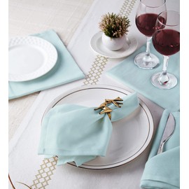 Encasa XO Cotton Cloth Napkins | Set of 12 | Size 43x43 cm | Egg Blue Solid Color | Machine Washable