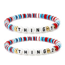 Thing 1Thing 2 Bracelets Set, 2Pcs Red Blue White Friendship Matching Bracelets for Best Friends Couples, Things Themed Stretch Beaded Jewelry, Funny Gift for Birthday Christmas Halloween Costume