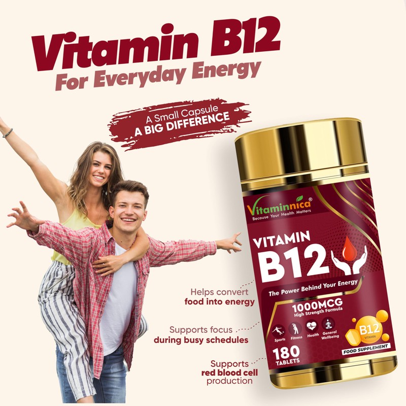 Vitaminnica Vitamin B12-180 Tablets – Energy & Vitality Support, Reduces