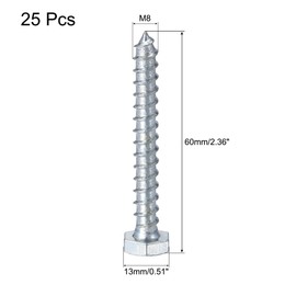 TA-VIGOR 25Pcs Coach Screws, M8 x 60mm Hex Head Lag Bolts, Carbon Steel Zinc Plated Sleeper Concrete Wood Screw Hexagon Lag Full Thread Self-Tapping Bolts for Outdoor Use in Decking, Fencing