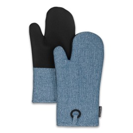 Frigidaire Sasha Cotton and Neoprene Oven Mitts, Heat Resistant, Anti-Slip, Machine Washable,13”x7”,Denim,Set of 2