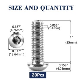 5/16-18 x 1" Button Head Socket Cap Bolts Screws, 20Pcs 304 Stainless Steel 18-8, Allen Hex Drive, Bright Finish by SG TZH(with Hex Spanner)