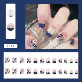 Press on Nails Square Short Length, 24Pcs Full Cover Reusable False Nails Kits, Artificial Fingernails Acrylic Fake Nails for Women, Stick on Nails With Charms, Glue on Nails Coffin Shape(Z317)