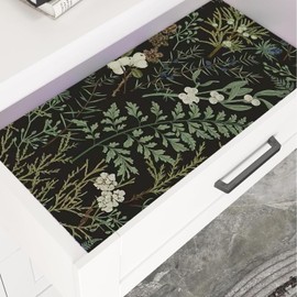 Floral Drawer Liner Peel and Stick Contact Paper self Adhesive Wallpaper Removable Vinyl Decorative Shelf Cabinet Liner (Dark Green, 118 inch x 17.4 inch)