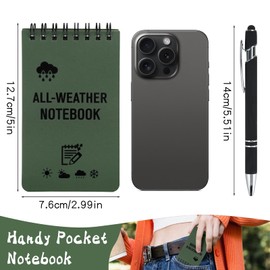 SHILIPAIJC 6pcs Waterproof Notebook with 2 Pens, Small Pocket Notepad 50 Sheets, All-Weather Memo Pads Steno Pads Spiral Wirebound Notebooks Mini Field Notes for School Office Home
