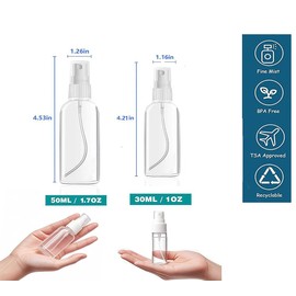 Xolaawa Small Spray Bottle, Clear Empty Mini Travel Plastic Bottle. Premium spray bottles for perfumes and cosmetics. 2 * 1oz, 2 * 1.7oz. (4 Pack)