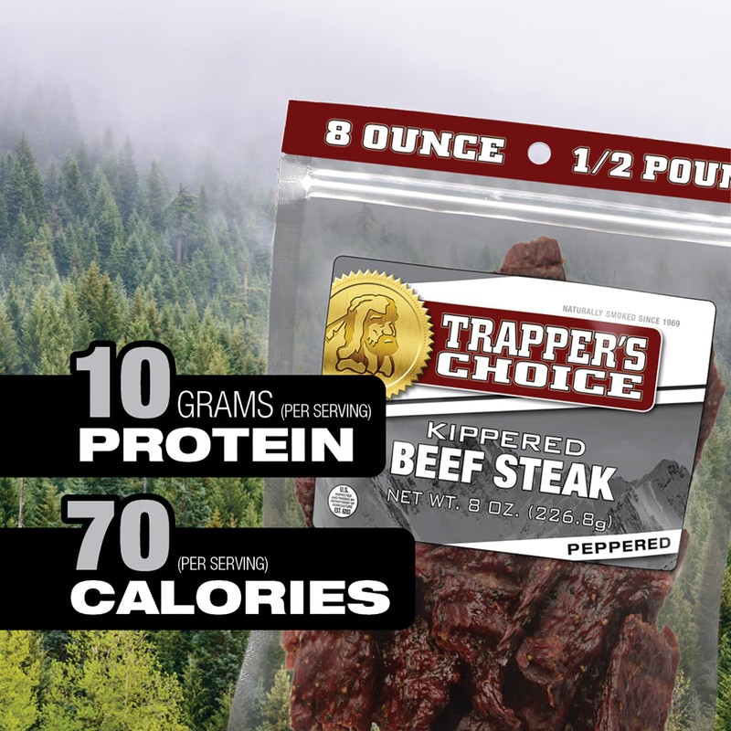 Old Trapper, Trapper's Choice Peppered Kippered Steak, Eight-Ounce Individual Package,
