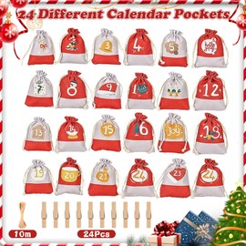 Lonsien Advent Calendar for Filling 2024 for Children 24 Advent Calendar Bags 13 x 17 cm Large Christmas Calendar for Filling DIY Advent Calendar Bags Fillable and Hanging for Women Men