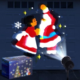 Lingvee Christmas Projector Lights Outdoor, LED Santa Claus Couple Projection Lamp with 65° Adjustable Angle, Waterproof Landscape Decorative Lights for Christmas Holiday Party Garden