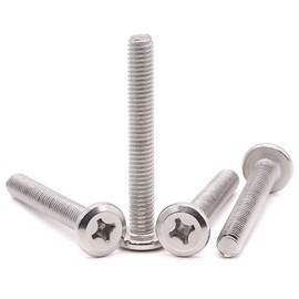 M6 x 35mm Flat Round Phillips Drive Head Machine Screws, 304 Stainless Steel 18-8, Full Thread, Furniture Screws Connector Bolts, Pack of 25