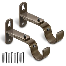 AMZSEVEN Adjustable Curtain Rod Brackets, Metal Window Drapery Rod Hanger Holders Hooks for 1 inch Rods (Brown, Set of 2)