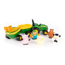 TOMY John Deere Animal Sounds Hayride Juguete Musical de Tractor - Juguetes Musicales de Paseo en Carro de Heno para Niños Pequeños - Incluye Figura de Granjero, Tractor y 4 Animales de Granja