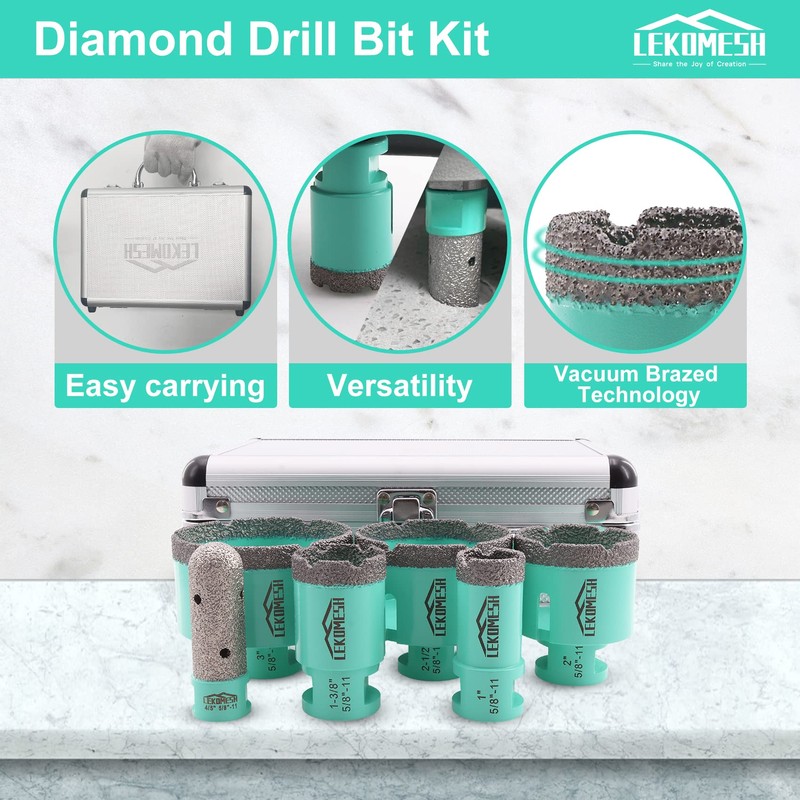 LEKOMESH Diamond Core Drill Bits Set 6pcs Tile Hole Saw