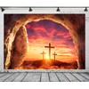 CORFOTO 5x4ft Fabric Sunrise Mountain Three Crosses Jesus Christ Backdrop