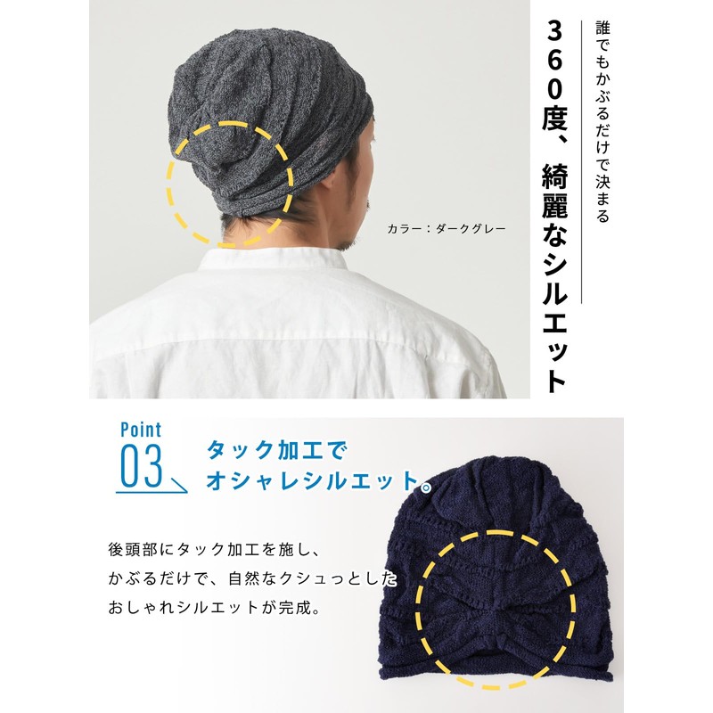 TUYU Knit Hat, Cotton, Mesh, Loose Watch, Unisex, One Size