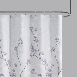 Comfort Spaces Kate Bathroom Shower Curtain Floral Printed, Vibrant Colors Modern Machine Washable Bath Curtains, 72"x72", Grey/Purple