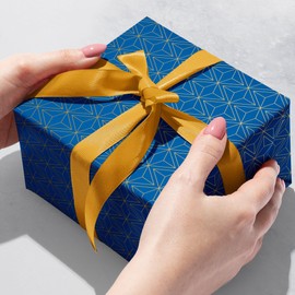Jillson Roberts Gift Wrap, Gold Blue Geo, Half Ream 417 feet x 24 inches