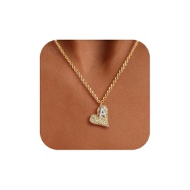 Dremmy Studios Initial Necklaces for Women Trendy - 14K Gold Plated Hammered Nugget Heart Letter A Pendant Minimalist Jewelry
