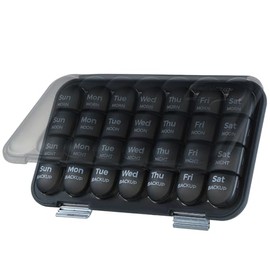 MURRI&MURRDI Large Pill Organizer 4 Times a Day, Travel 7 Day Medication Organiser for Morning Noon and Night, Weekly Pill Box for Vitamin Tablet Supplement (28 Cells, C Gray)
