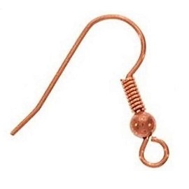 Genuine Copper 18 MM Ear Wire with 3MM Bead & COIL (pack of 50)