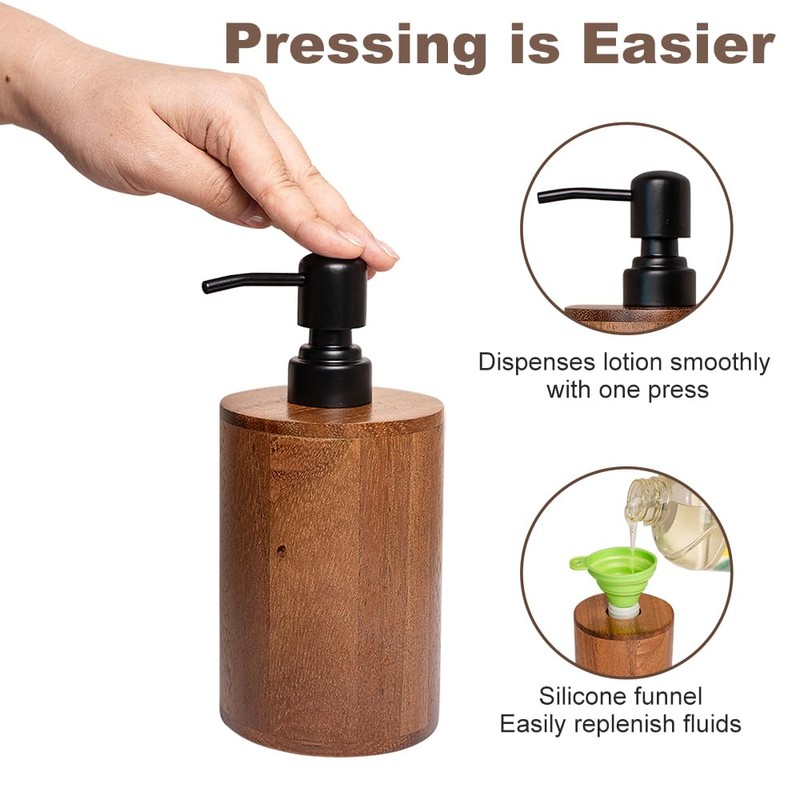 MIGAKU HOME Walnut Wood Soap Dispenser with Pump, Funnel &