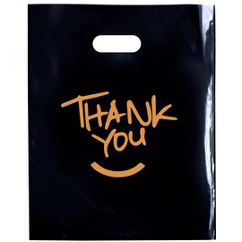 Morsatie Upgraded 100Pcs Thank You Bags, 2.5 Mil Extra Thick 12x15 Plastic Shopping Bags for Small Business Retail Merchandise Boutique Clothes Gift Party, Reusable Packaging Bags with Handle, Black