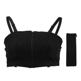 Women Hands Free Breast Feeding Pumping Bra Adjustable Wire Free Nursing Bras (Black L)