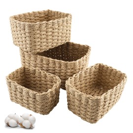 Zosenyer Braided Storage Basket, 4 Stackable Bathroom Baskets, Storage Basket for Living Room, Kitchen, Children's Room, Bathroom, Suitable as a Nappy Organiser and Cutlery Basket