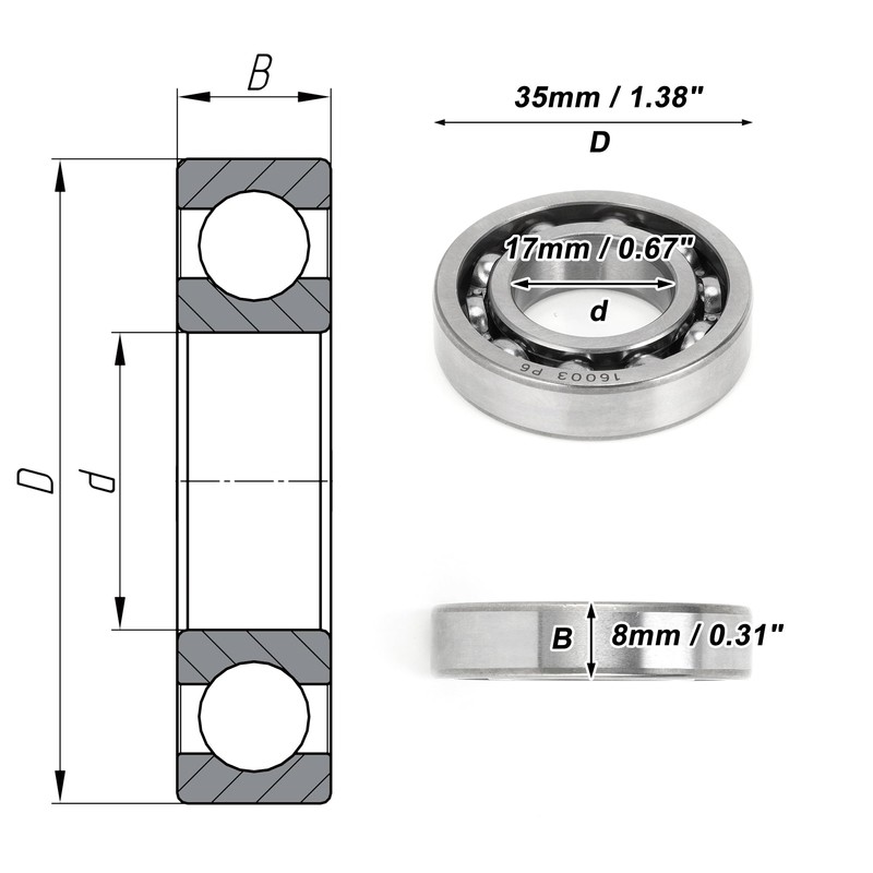 ACROPIX 16003 Deep Groove Ball Bearing P6 17x35x8mm Lubricated Bearing