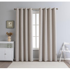 DrapeMaster PFAS Free Natural Linen Curtains 84 inch Length 2 Panels Set Burg 100% Blackout Long Drapes for Bedroom Living Room Blackout Darkening Curtain Thermal Insulated (52x84 inch,Natural)
