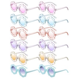 Geyoga 12 Pcs Kids Flower Sunglasses Colored Round Flower Glasses Cute Girls Baby Sunglasses for Outdoor Party Beach Eyewear (Colorful)