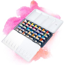 7 Artists Classic Watercolour Paints Pink Gallery Set 35 x Bowls Vibrant Colours, High-Quality Artist Watercolour in Multi-Purpose Metal Box with Mixing Palette, Artist Watercolour Box, Watercolour