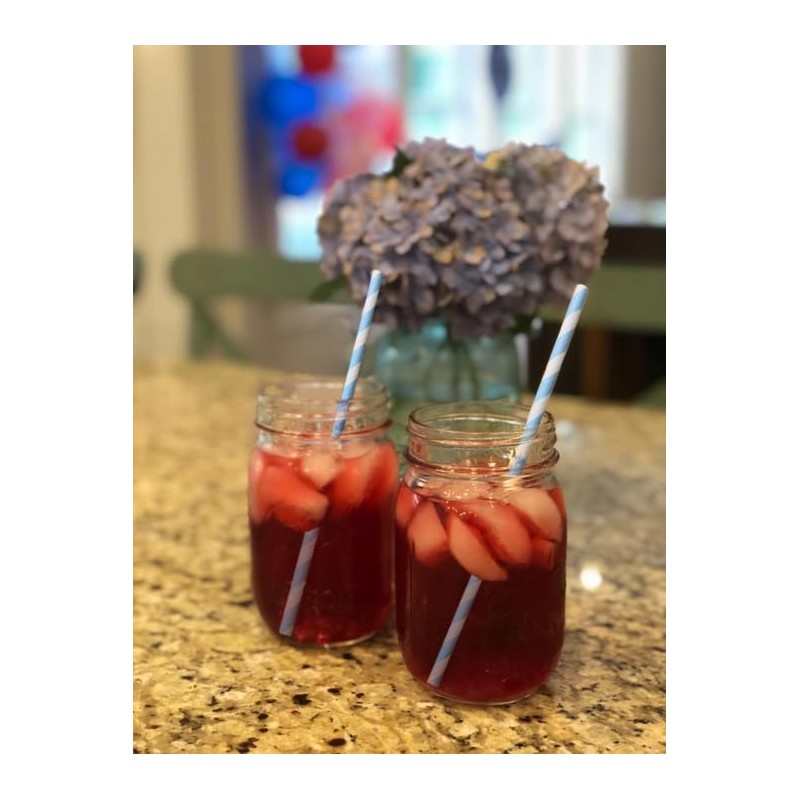 Light Blue Striped Drinking Paper Straws for Birthday Party Wedding