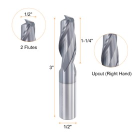 sourcing map 2pcs Spiral Router Bit, 1/2" Cut Dia. Up Cut 2-Flute Solid Carbide End Mill with 1/2" Shank for CNC Wood Carving Engraving, 1-1/4" Cut Length, AlTiN Coated