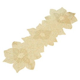 Jarsense Gold Lotus PVC Table Runner, 91cm x 35cm, Non-slip, Waterproof, Hollow Design for Kitchen, Restaurant, Party, Wedding, Hotel Decoration