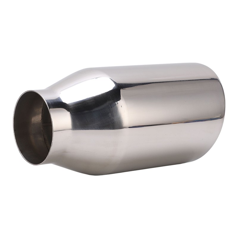 Single Outlet Exhaust Tip Silver Stainless Steel Beveled Mouth Straight