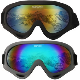 OUTDOORSPARTA 2-Pack Ski Goggles (2. Black Frame, Mirrored Gold Lens; Gray Frame, Multiple Color Lens)
