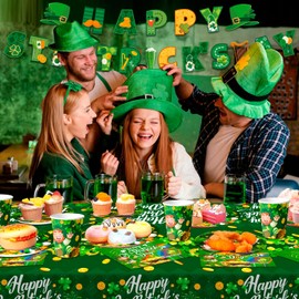 St Patricks Day Party Supplies, 84pcs St. Patrick's Day Tableware Set Including Saint Patrick's Day Party Plates Tablecloth Banner etc St Patricks Day Decorations Tableware for Irish Birthday Party