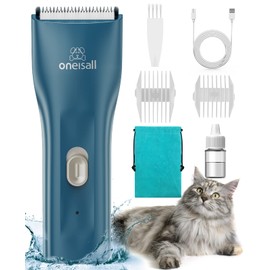 oneisall Pet Clipper for Cat Matted Hair, Pet Shaver for Cats Quiet Pet Clippers Waterproof Cordless Cat Clippers for Matted Hair Long Hair with Storage Bag (Green)